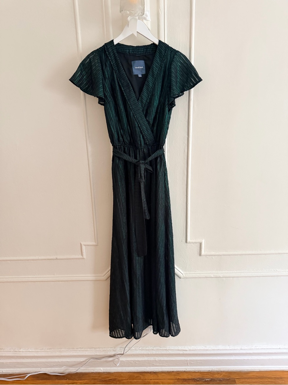 ModCloth Forest Green Pleated Wrap Maxi Dress